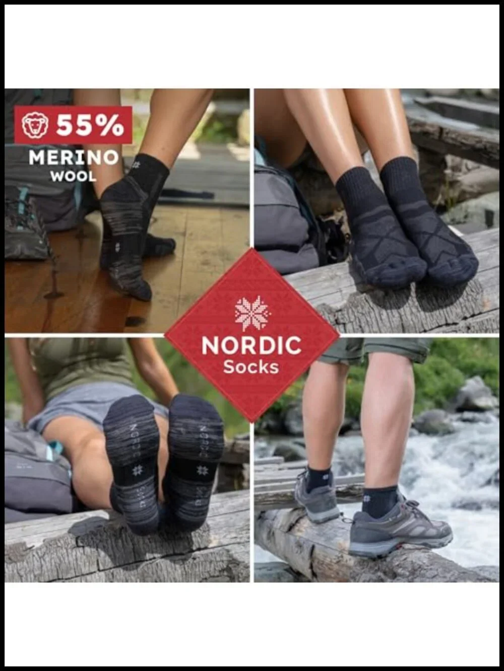 Merino Wool Hiking Socks 5-Pack Unisex Anti-Blister Moisture-Wicking
